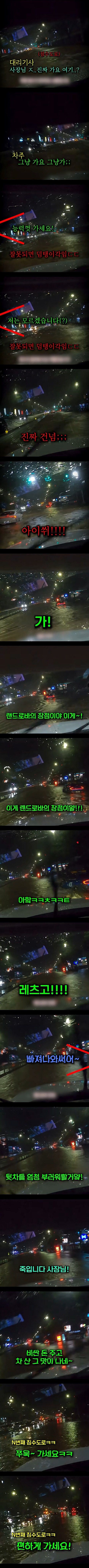 대리운전 하는데 만취한 차주가 침수도로를 자꾸 건너라고 함