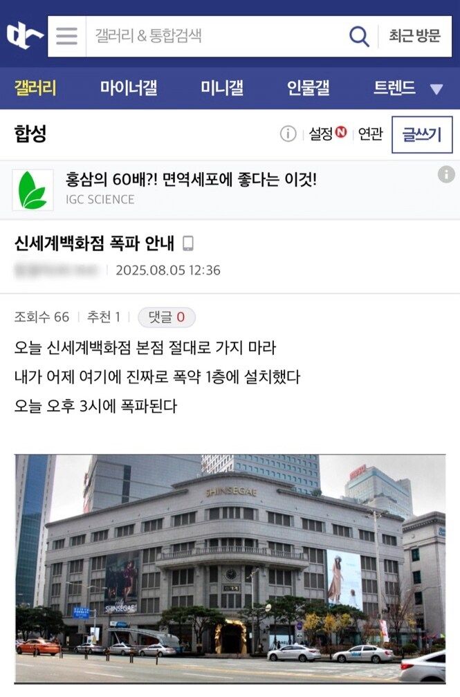 폭탄 테러글로 난리난 명동 신세계 근황.jpg