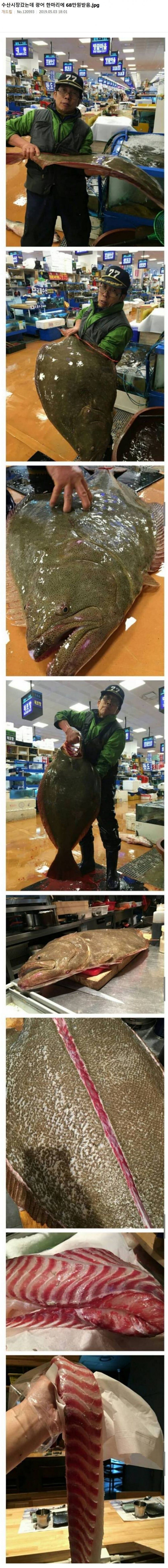 수산시장 갔는데 광어 한 마리에 68만원 받음