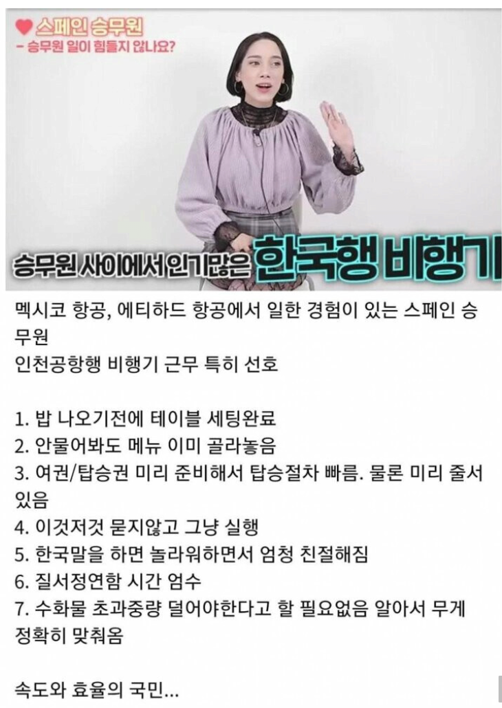 스페인 승무원이 본 한국 승객 특