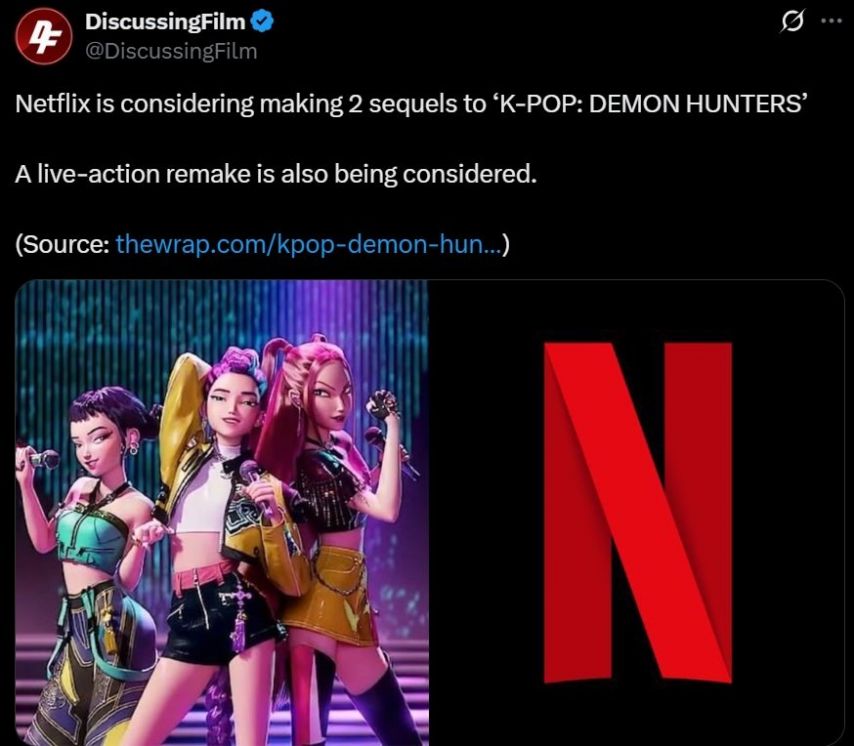 넷플릭스, 케이팝 데몬 헌터스 속편 & 실사화 고려 중
