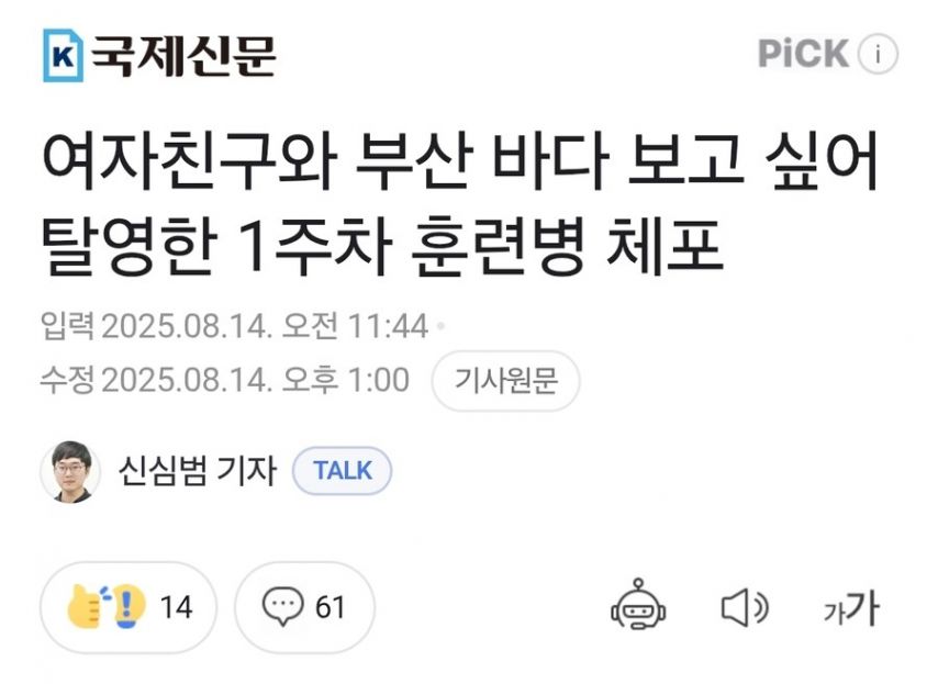 여자친구와 바다 보려고 탈영한 탈영병.