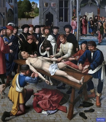 ▲제라르 다비드(Gerard David) 作, 〈시삼네스의 심판(The Judgment of Cambyses)〉, 1498년. 부패한 판사 시삼네스가 산 채로 가죽이 벗겨지는 장면. 벨기에 브뤼헤 시청에 걸려 500년째 권력자들에게 경고하고 있다.