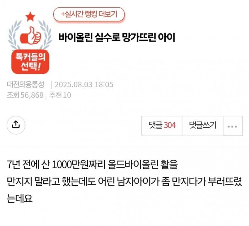 [기갤] 바이올린을 실수로 망가뜨린 아이