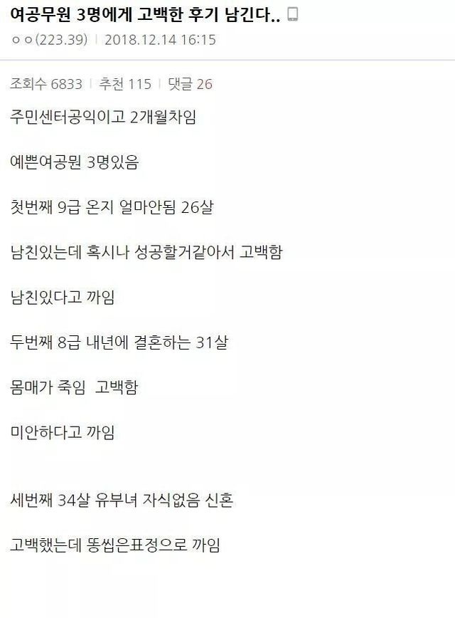 2개월차 공익 예쁜 공무원에게 고백한 후기